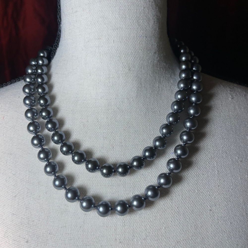 Faux Grey Pearl Necklace Set of 2